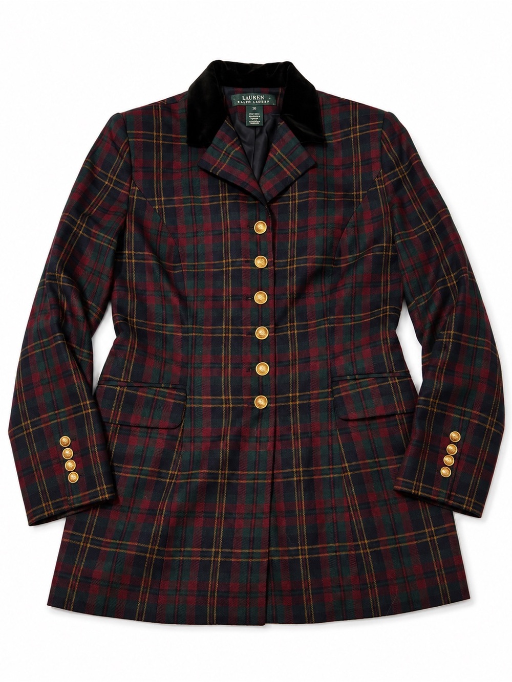 Lauren Ralph Lauren Women’s Size 10 100% Wool Plaid Blazer Velvet Collar USA